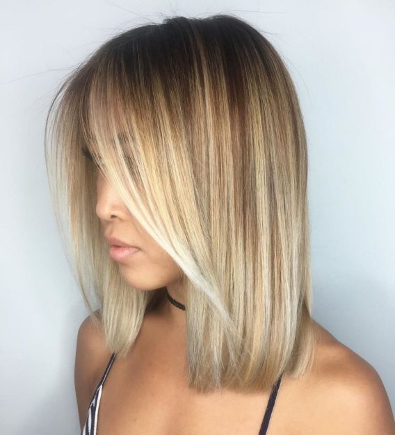 Straightened Lob with Wispy Bangs