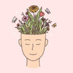 mental wellbeing smiling human hand with flowers blooming pot