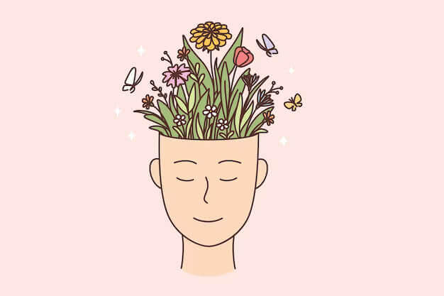 mental wellbeing smiling human hand with flowers blooming pot