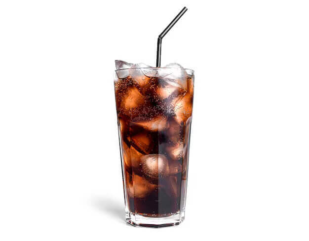 foods to avoid during period like cola with ice transparent glass isolated