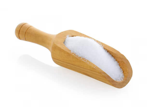 salt wooden scoop white